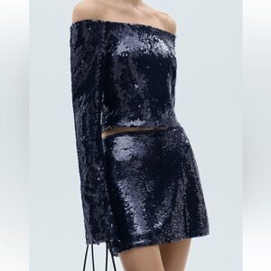 Navy Sequin mini skirt Midnight Blue XS sparkle sequins